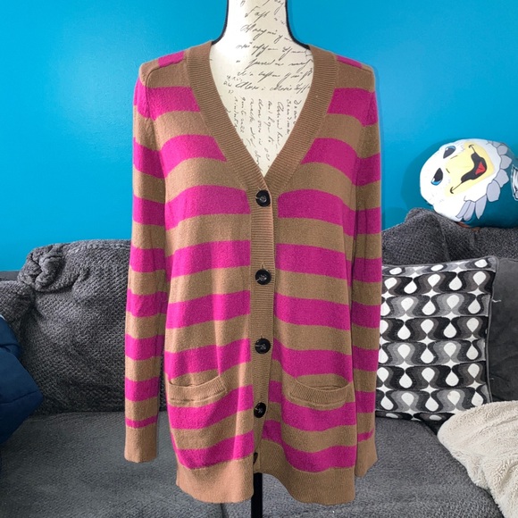 Lands' End Sweaters - Lands’ End Striped Tunic Length Cardigan, Large